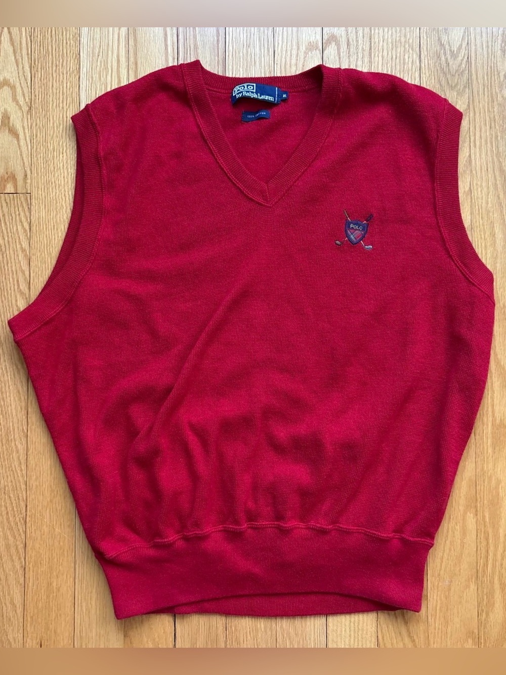 Vintage Polo Ralph Lauren Men’s 100% Cotton Golf Sweater Vest XL Red Solid